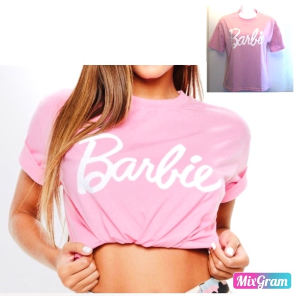 pink and white barbie shirt